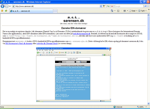 srensen.dk shown in Internet Explorer 7!